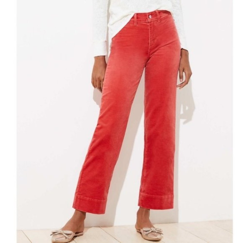 Pink Loft Velveteen High-Waisted Wide-Leg Ankle Pants (NWT)